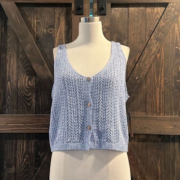 Nwt Frye BUTTON-UP POINTELLE  knitted crop TANK XL - Picture 1 of 9
